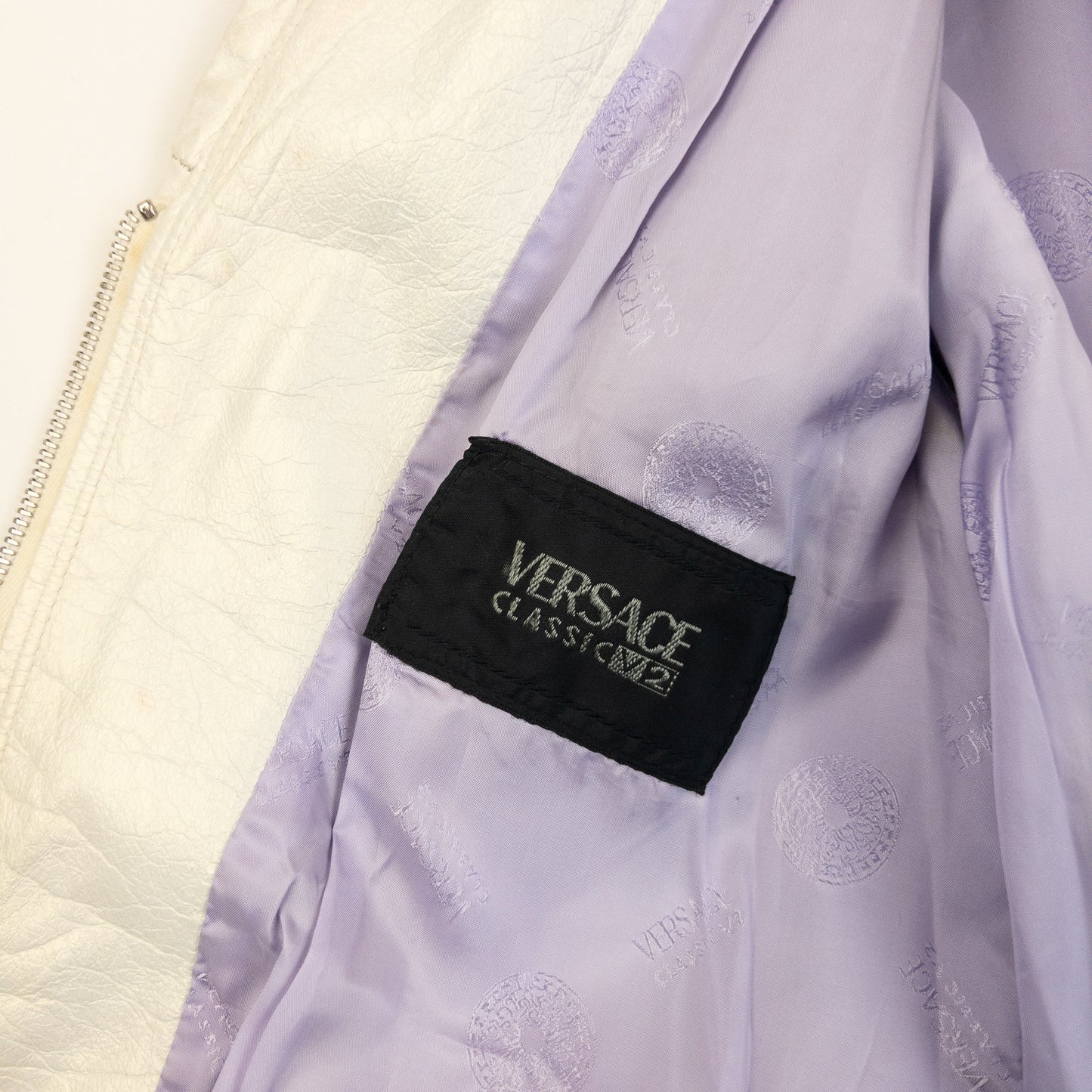 Vintage 2000s Versace Classic V2 Iridescent Leather Jacket Womens Size M | Medium, White