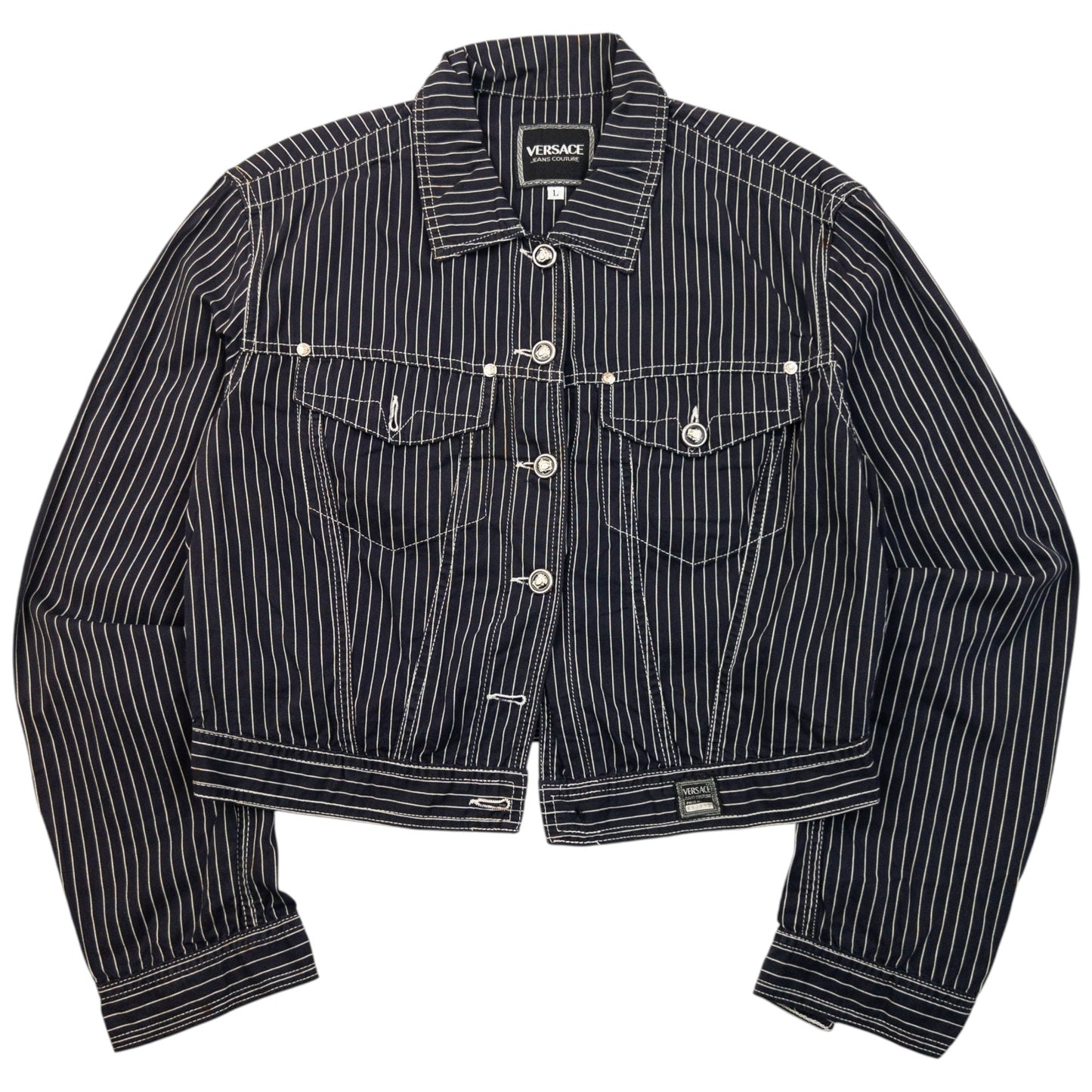 Vintage 2000s Versace Jeans Couture Striped Jacket Womens Size L | Large, Navy