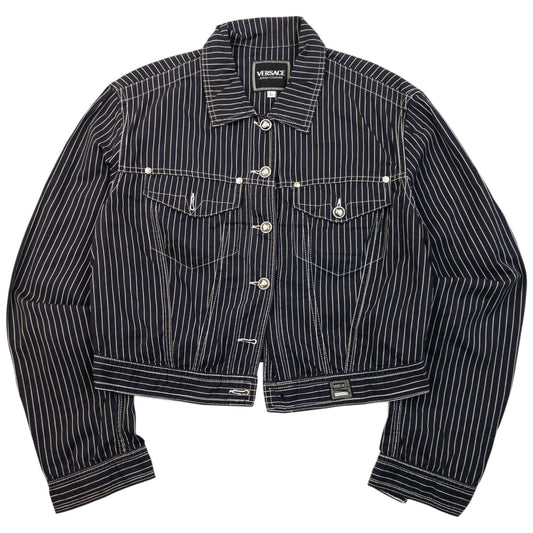 Vintage 2000s Versace Jeans Couture Striped Jacket Womens Size L | Large, Navy