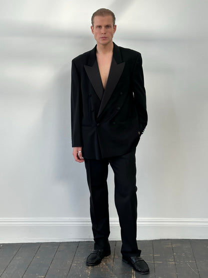 Pierre Cardin 1990s Wool Double Breasted Tuxedo Suit - 46R/W32