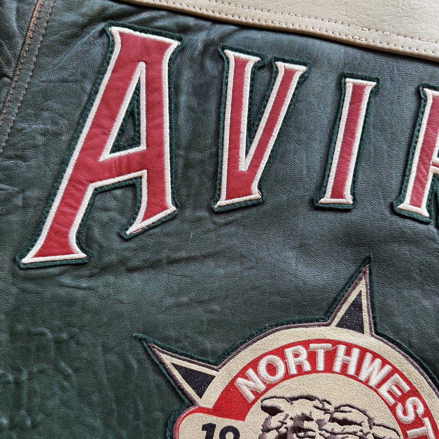 Avirex 'North West Wild Bears' Leather Varsity Jacket - XS