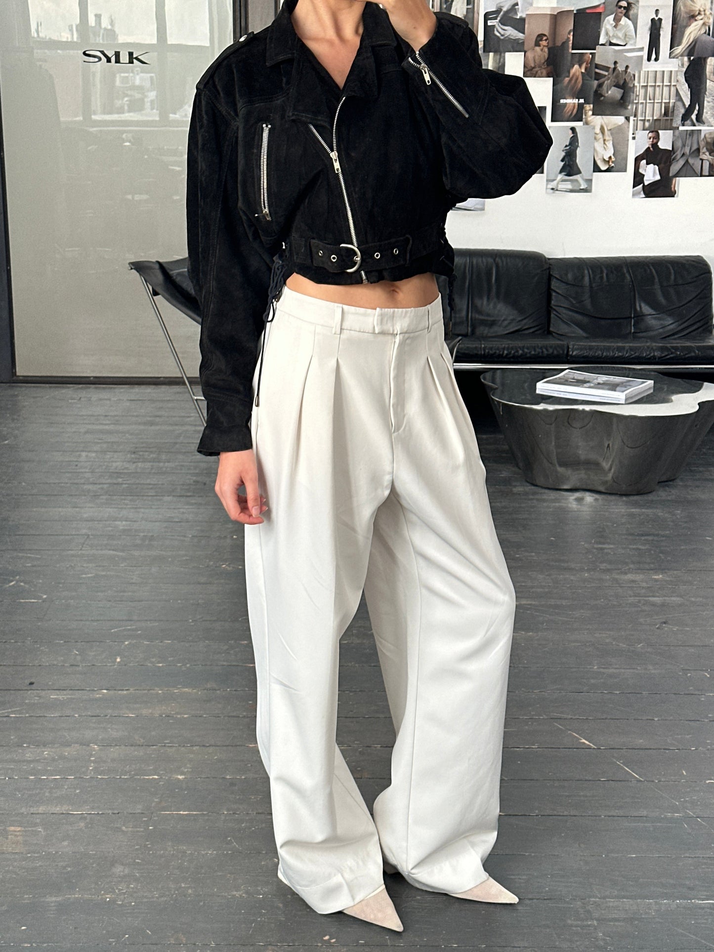 French Vintage 1980s Suede Cropped Biker Jacket - S/M