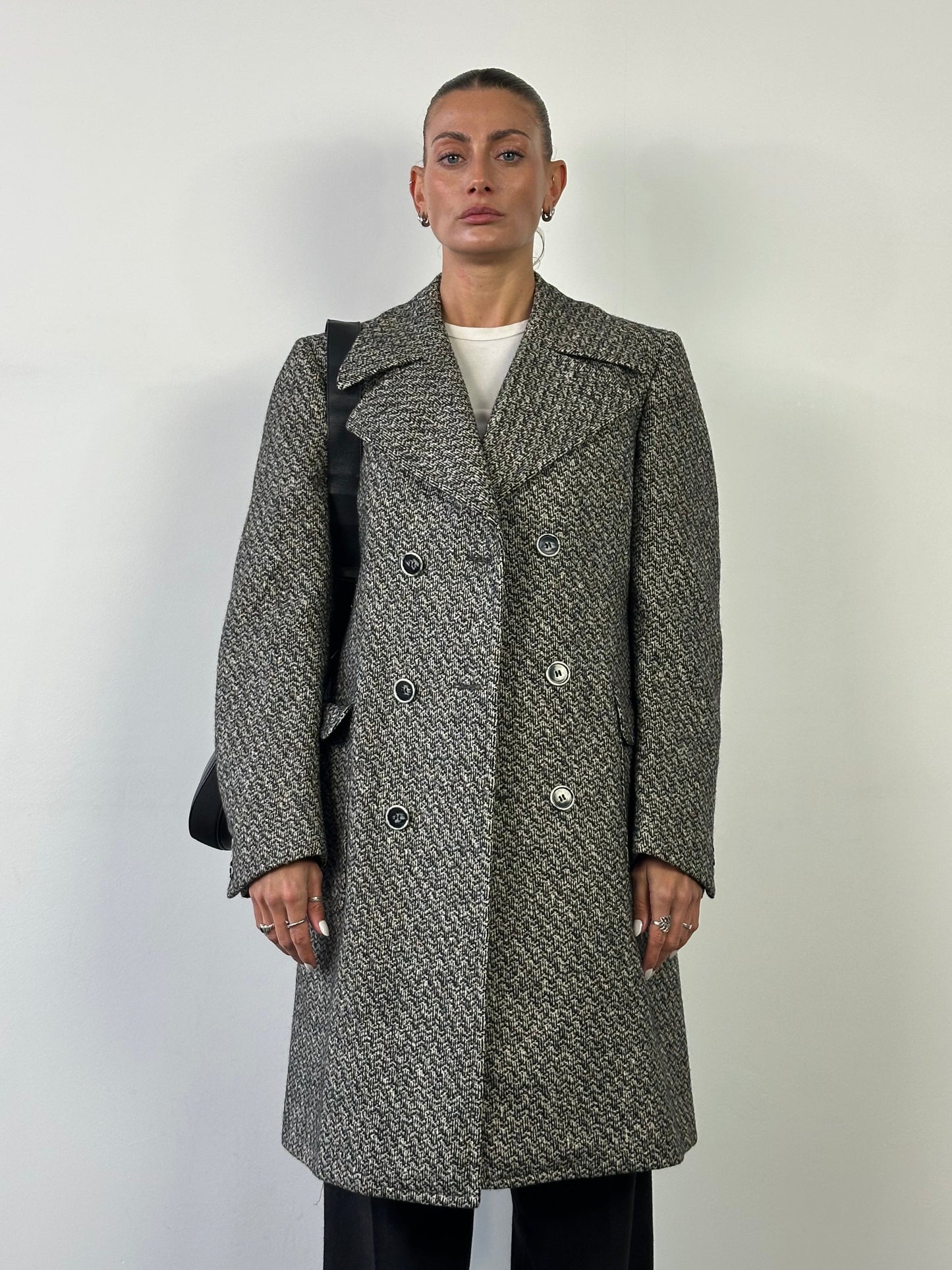 Italian Vintage Circa 90s Pure Wool Double Breasted Coat - M