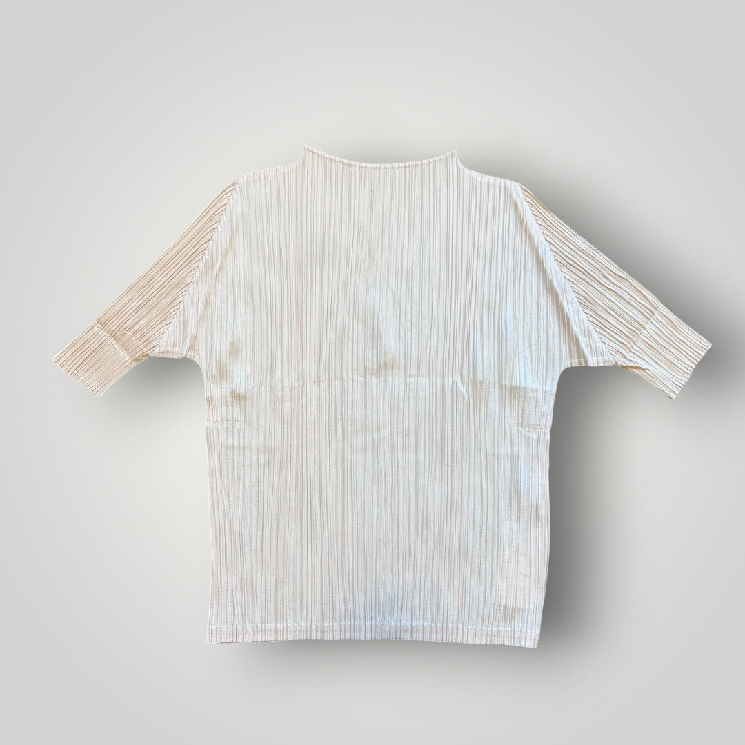 2000's Issey Miyake Pleats Please 3/4 Sleeve Top 3 | O/S, Beige