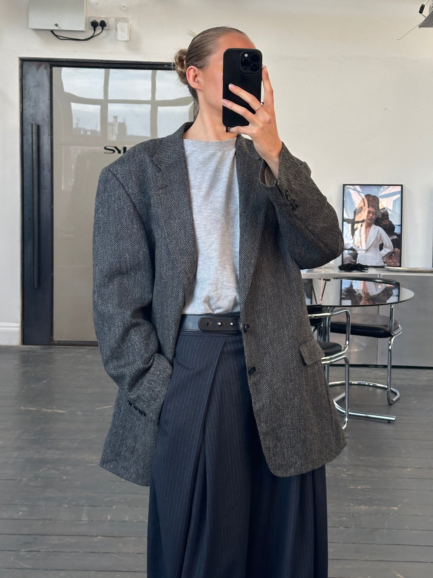 Burberry 1990s Pure Wool Herringbone Single Breasted Blazer - 46R/XXL