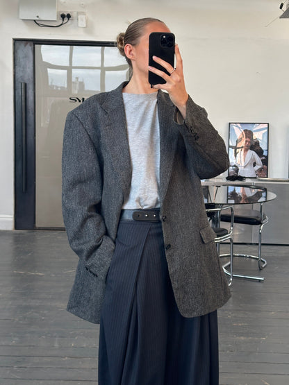 Burberry 1990s Pure Wool Herringbone Single Breasted Blazer - 46R/XXL