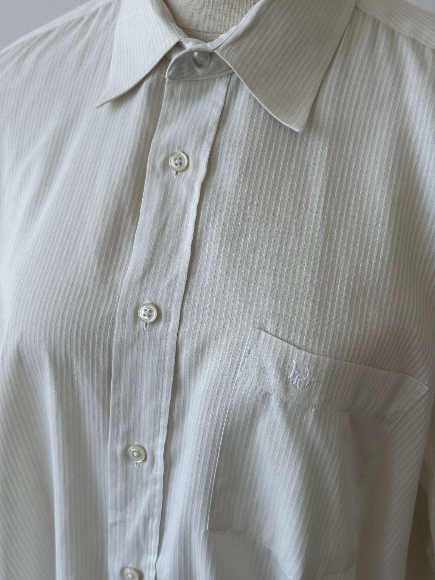 Christian Dior 1990s Cotton Striped Logo Shirt - L