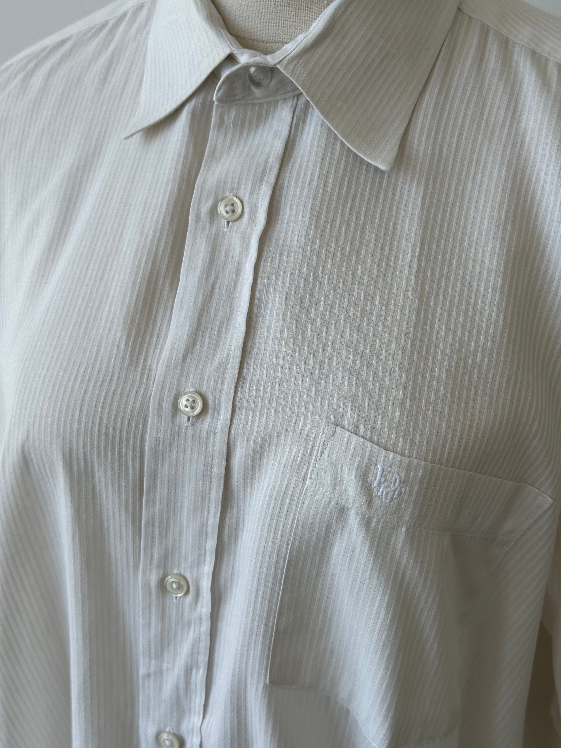 Christian Dior 1990s Cotton Striped Logo Shirt - L