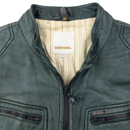 Vintage 2000s Diesel Zip Up Leather Jacket Size M | Medium, Green