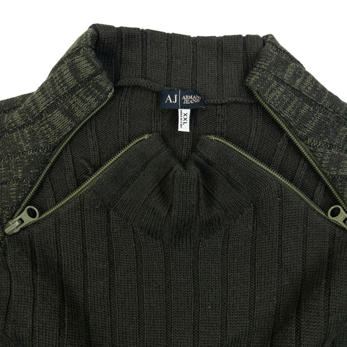 Vintage 2000s Armani Jeans Ribbed Wool Knit Q Zip Jumper Womens Size XL | XL, Green