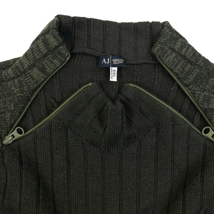 Vintage 2000s Armani Jeans Ribbed Wool Knit Q Zip Jumper Womens Size XL | XL, Green