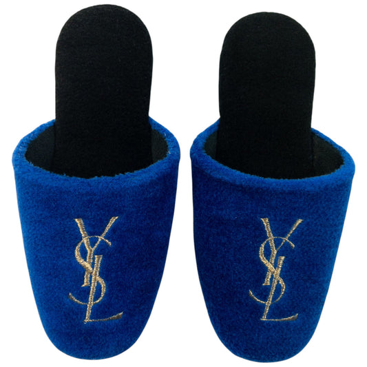 Vintage 80s YSL Yves Saint Laurent Embroidered Fleece Slippers Womens Size 6 | ONE SIZE, Multicoloured