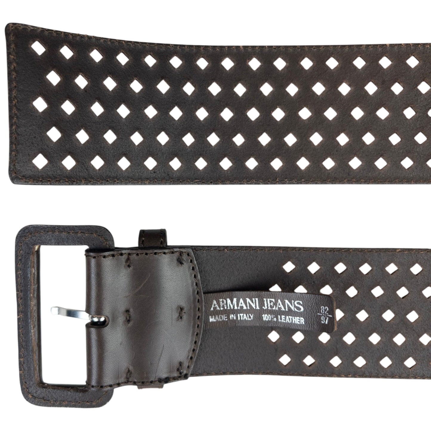 Vintage 2000s Armani Jeans Laser-Cut Leather Belt Size One Size | O/S, Brown