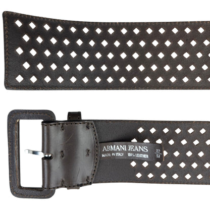 Vintage 2000s Armani Jeans Laser-Cut Leather Belt Size One Size | O/S, Brown