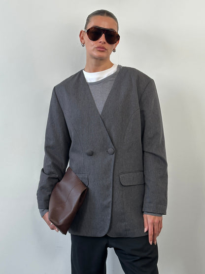 Vintage 1990s Minimal Collarless Blazer - M/L