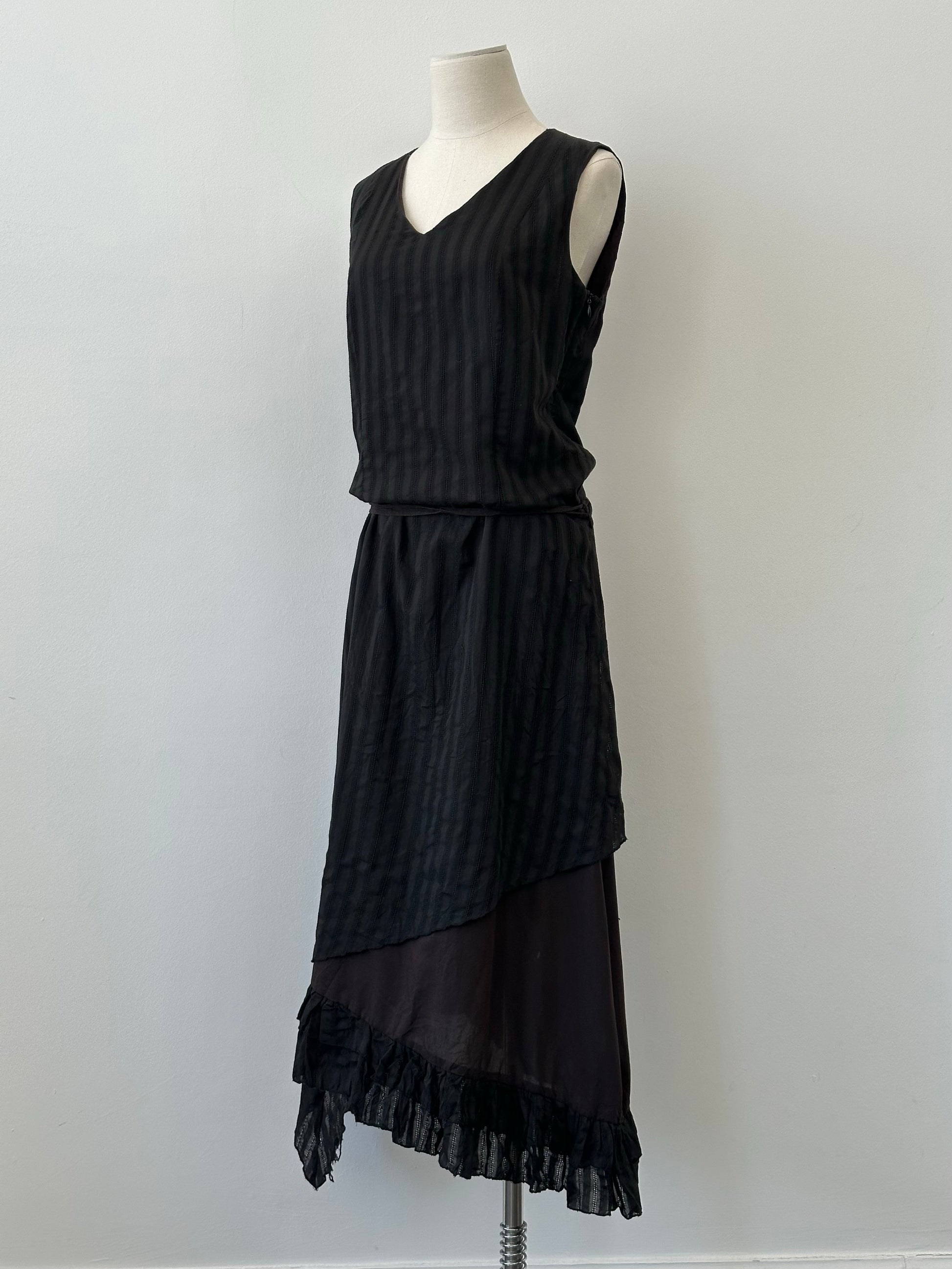 Vintage 1990s Asymmetric Tie Belt Floor Length Dress - M