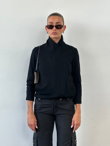 Helmut Lang Asymmetric High Neck Wool Belted Jacket - S