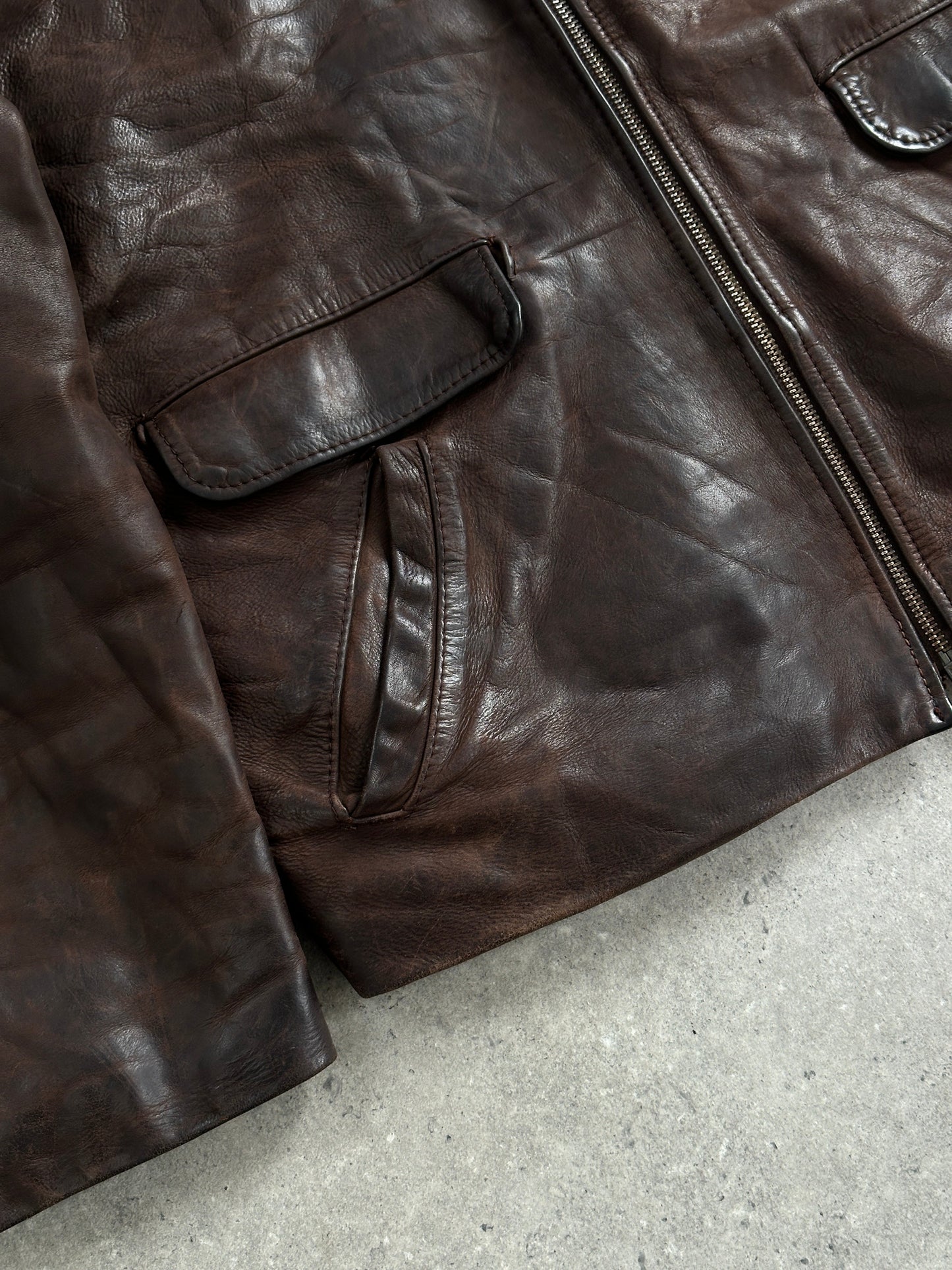 French Vintage 1980s Aged Boxy Leather Jacket - L
