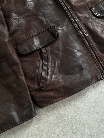 French Vintage 1980s Aged Boxy Leather Jacket - L