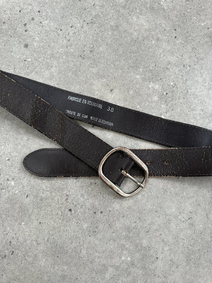 Vintage 1990s Chrome Distressed Leather Belt - W31-35