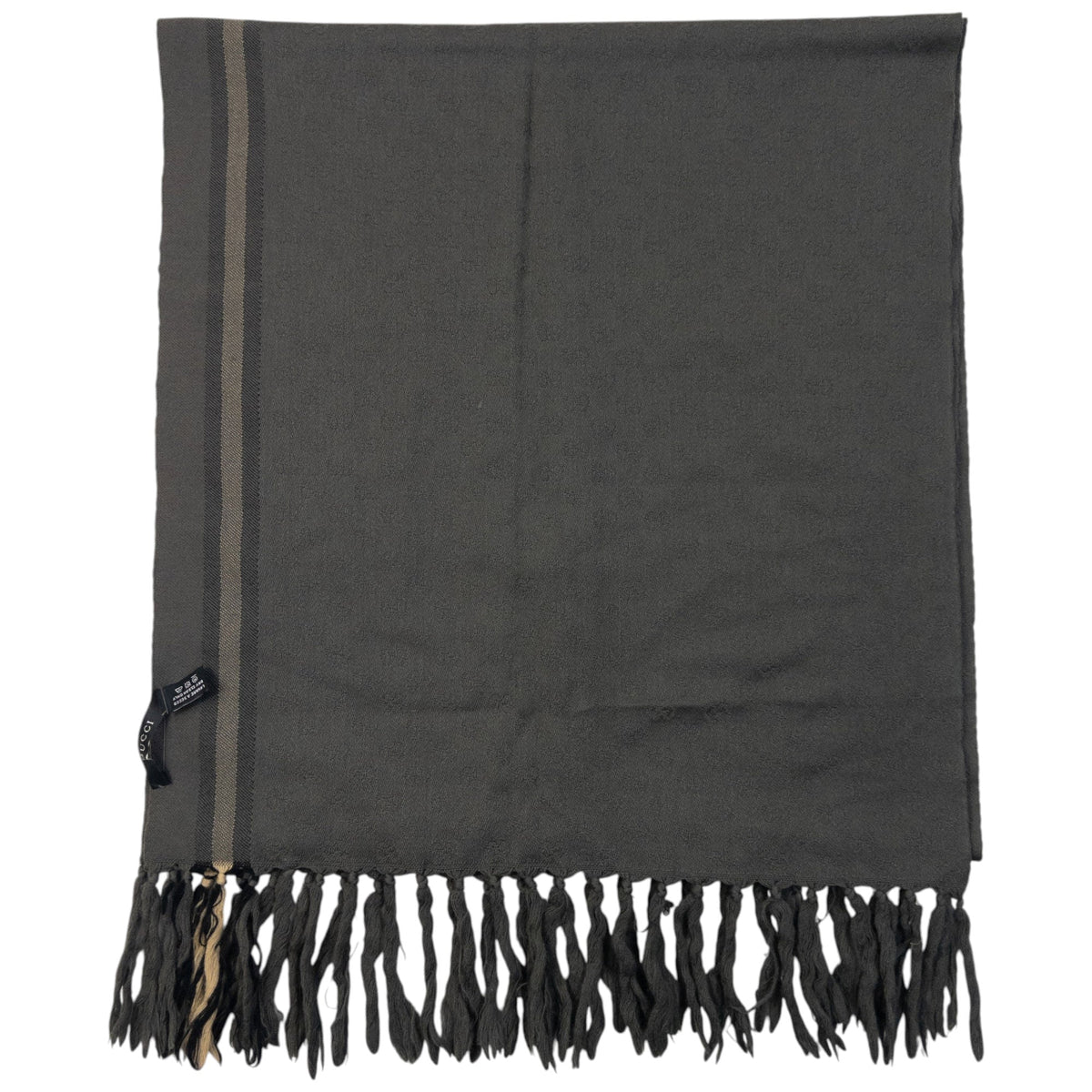 Vintage 2000s Gucci Monogram Wool Tassel Scarf | O/S, Grey