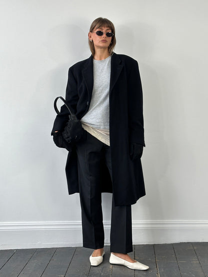 Balmain 1990s Wool Minimal Concelled Placket Coat - XL