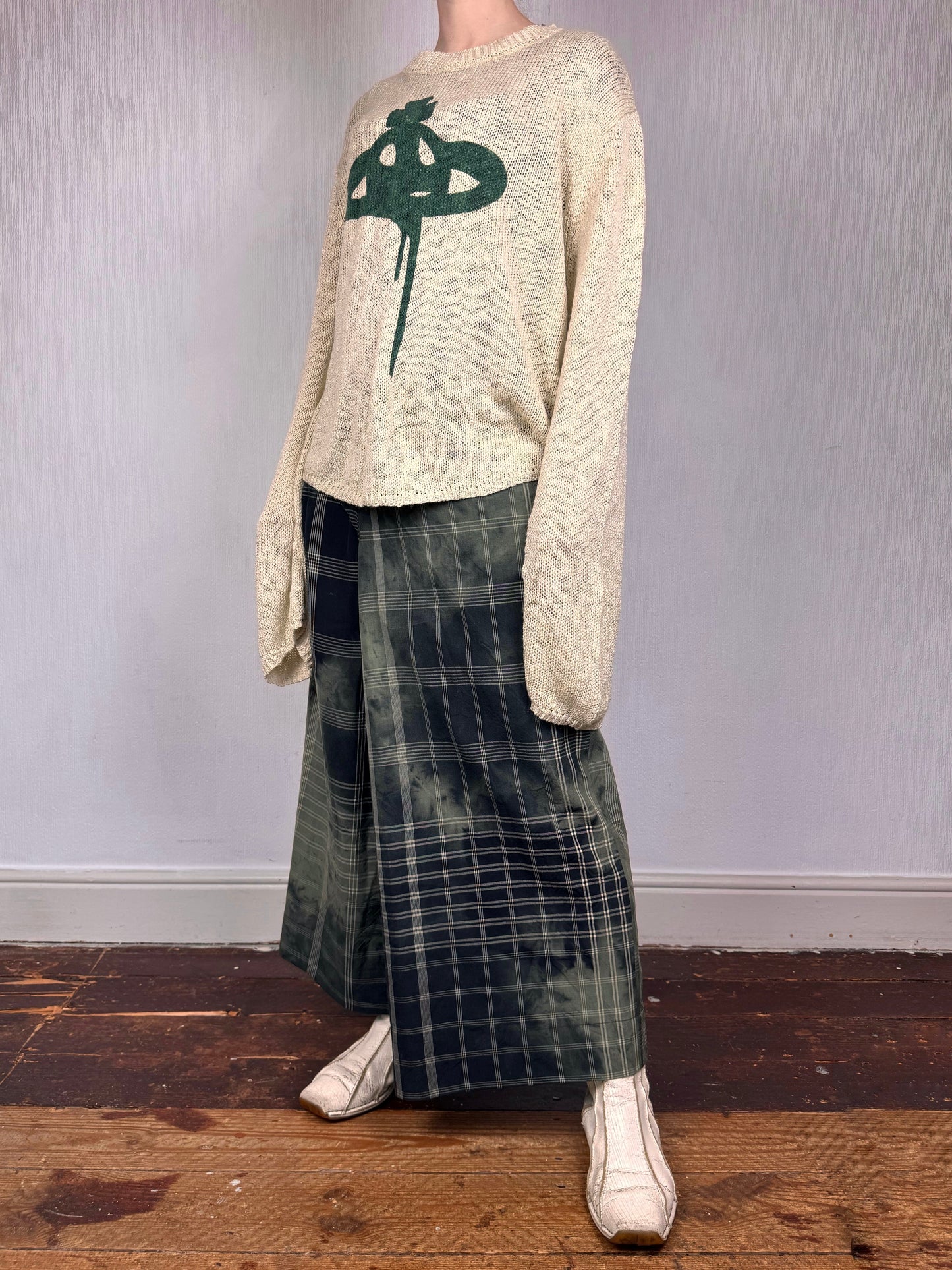Comme des Garçons S/S 1992 check tie dye wrap trousers | Green, Green