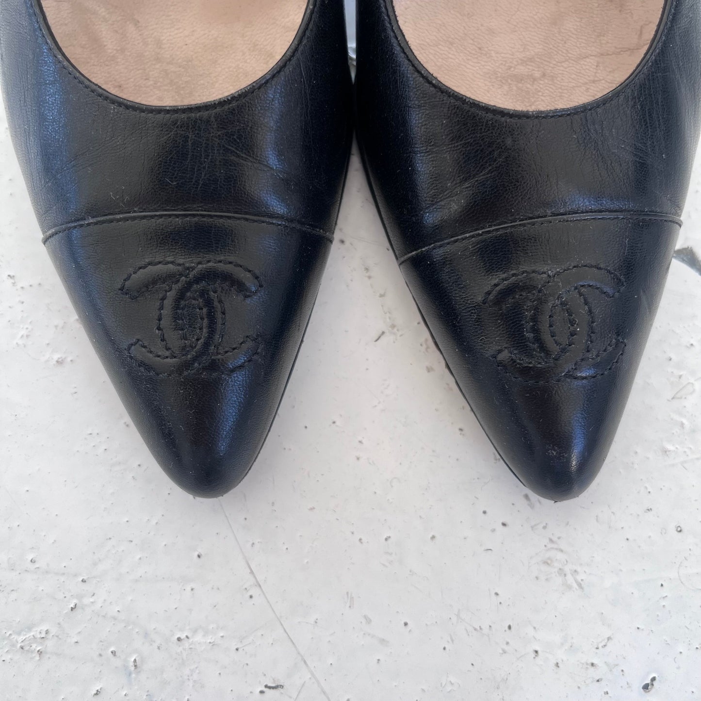 2000s chanel black leather heels | BLACK, Black