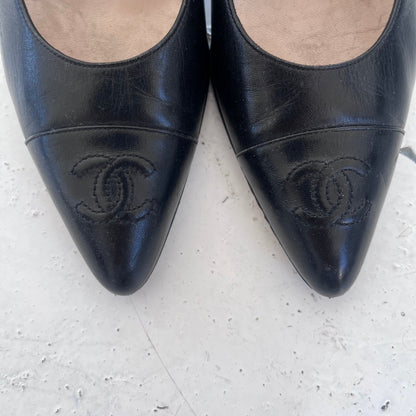2000s chanel black leather heels | BLACK, Black