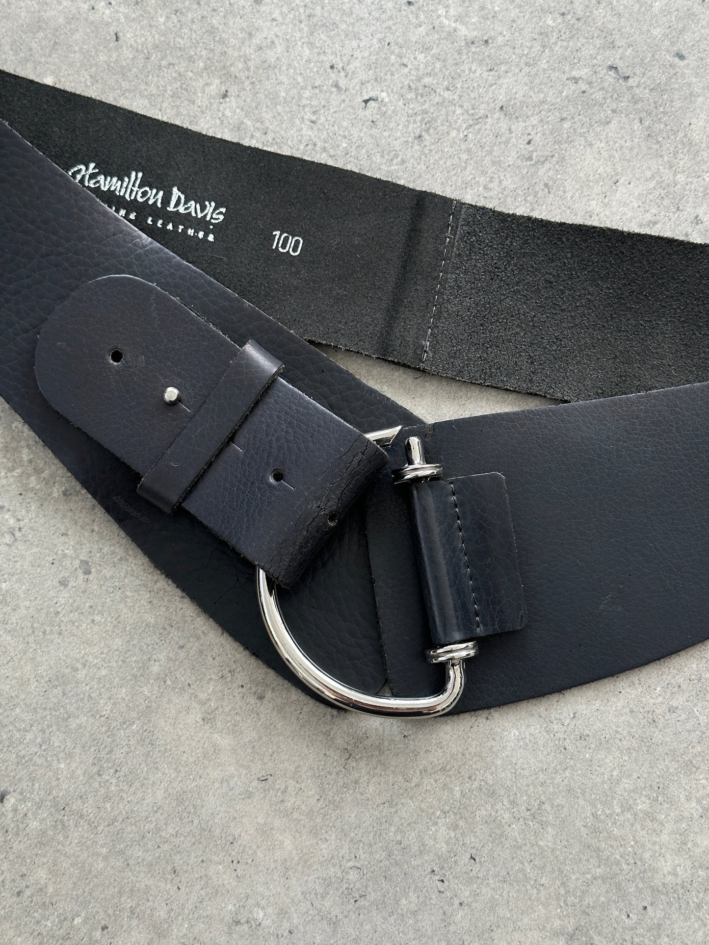 Vintage Chrome D Ring Leather Chunky Hip Belt W36-W38