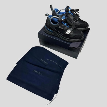 Prada 2018 Mechano Nero Voyage Rubber + Leather Logo Trainers - UK8.5/9