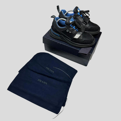 Prada 2018 Mechano Nero Voyage Rubber + Leather Logo Trainers - UK8.5/9 | 8.5, Black