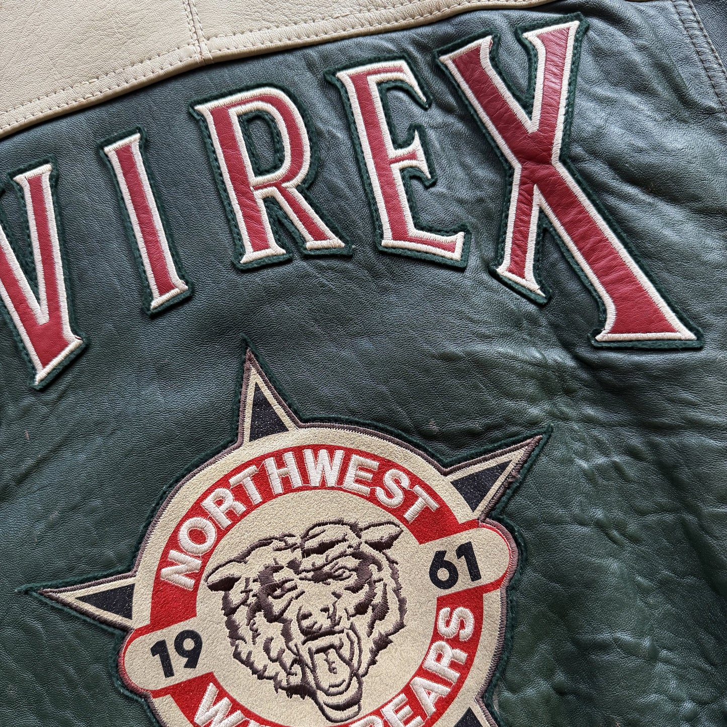 Avirex 'North West Wild Bears' Leather Varsity Jacket - XS