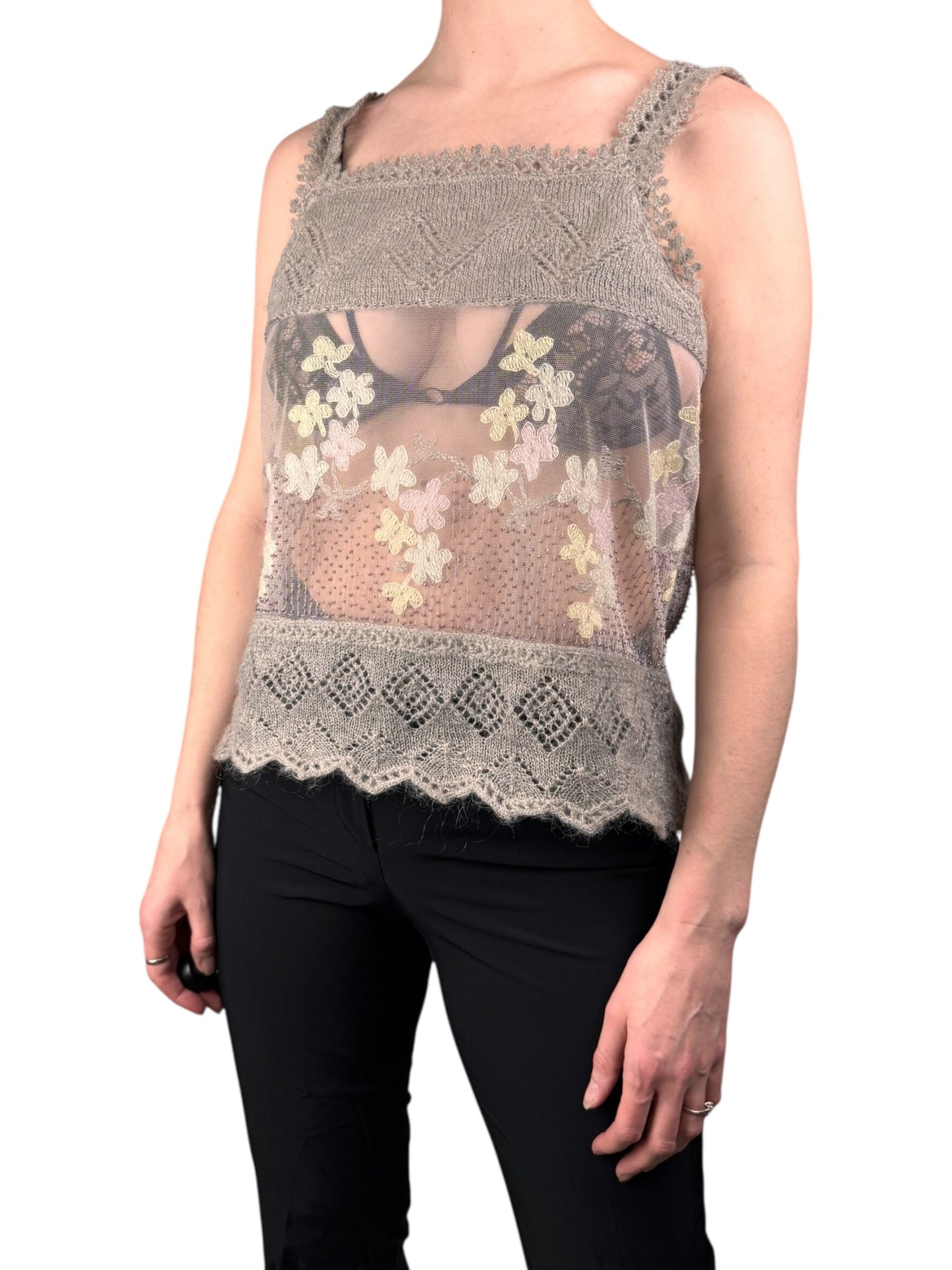 Moschino knit mesh embellished top | Grey, Grey