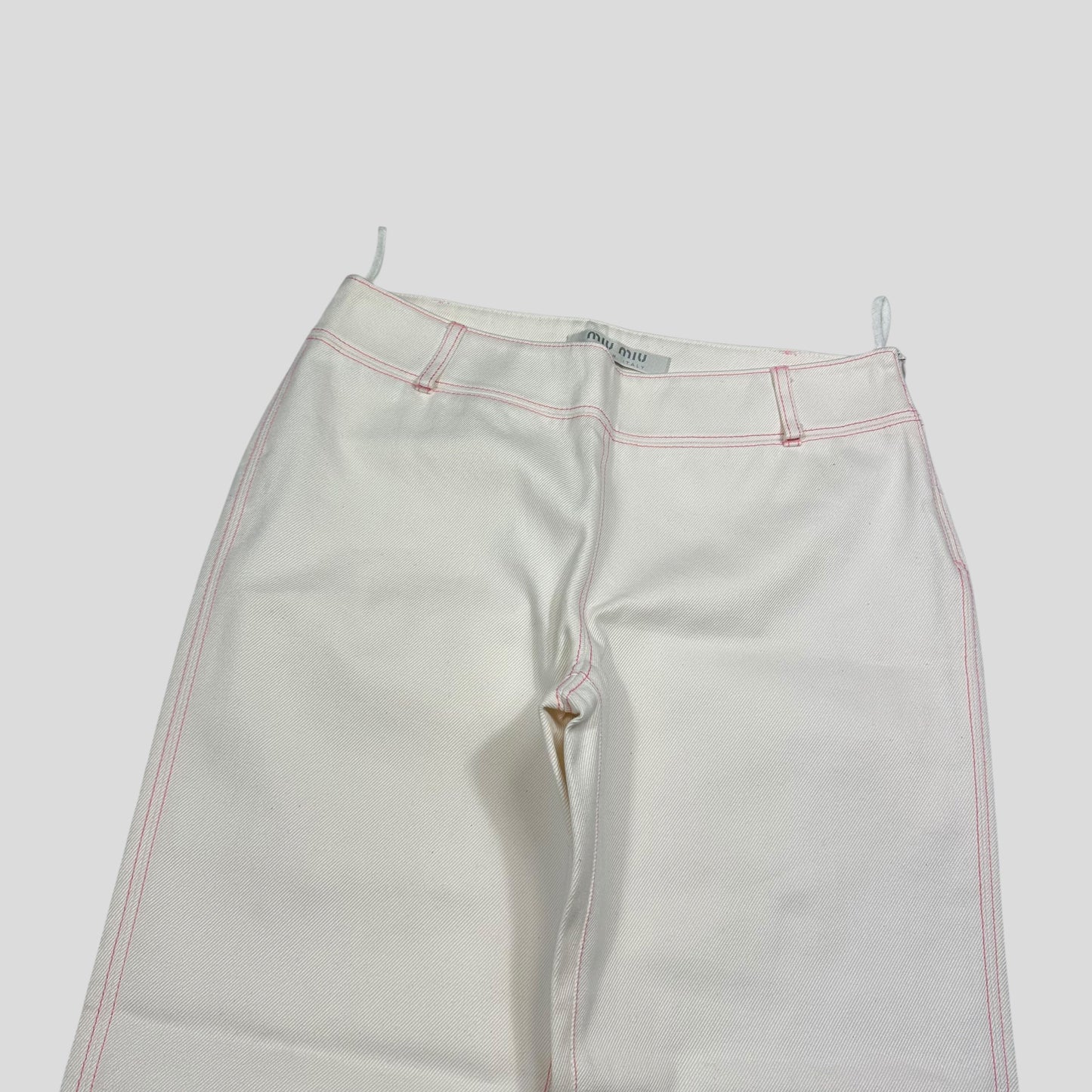 Miu Miu SS00 White and Pink Contrast Stitch Zip-off Bell Trousers - IT42 | Default Title, Pink