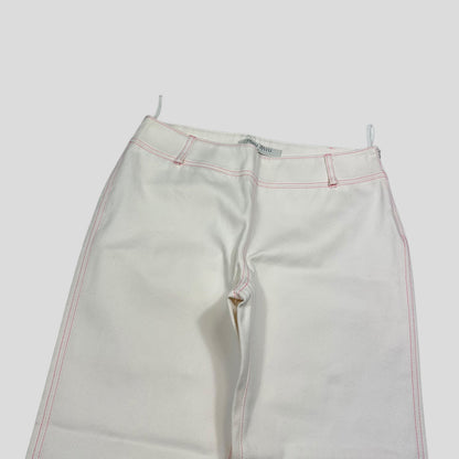 Miu Miu SS00 White and Pink Contrast Stitch Zip-off Bell Trousers - IT42 | Default Title, Pink