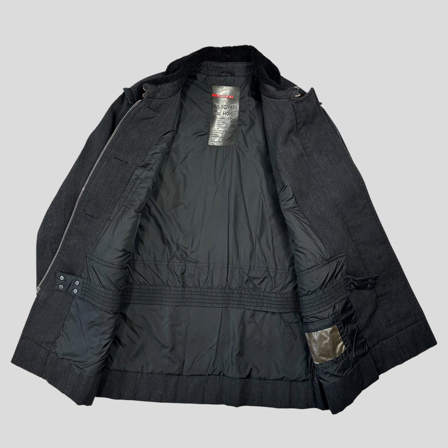 Prada Sport 00’s Technical Wool Sherpa Collar Overcoat - L | Default Title, Grey