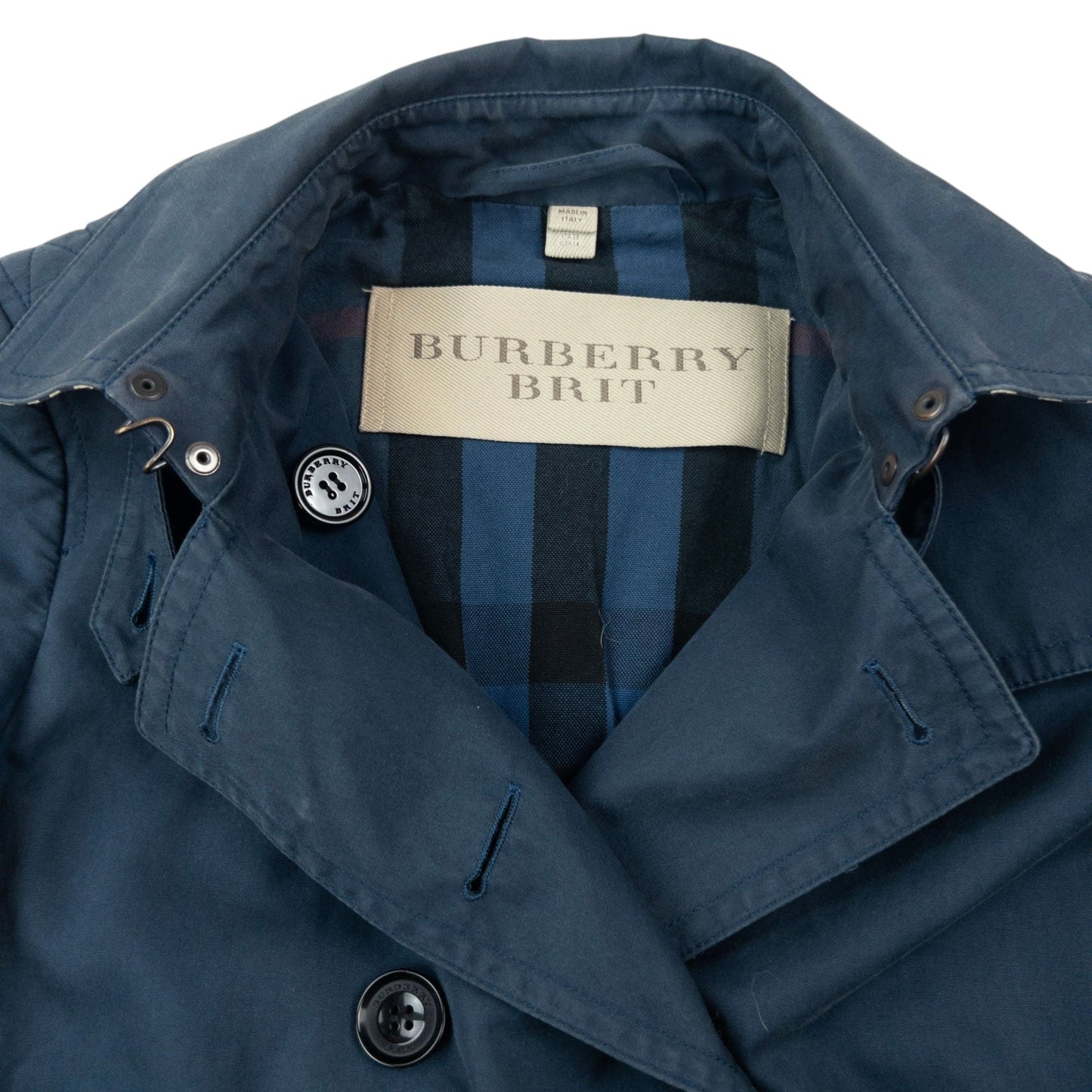 Vintage Burberry Brit Nova Check Lined Belt Waist Trench Jacket Womens Size S | Small, Navy