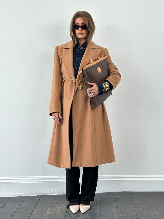 Valentino 1990s Pure Wool Double Breasted Bespoke Button Belted Coat - L