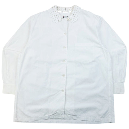 Vintage 80s Issey Miyake I.S. Crochet Collar Long Sleeve Button Up Shirt Size S | Small, White