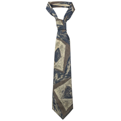 Vintage 90s Issey Miyake Pattern Silk Tie | O/S, Blue, Beige, Brown
