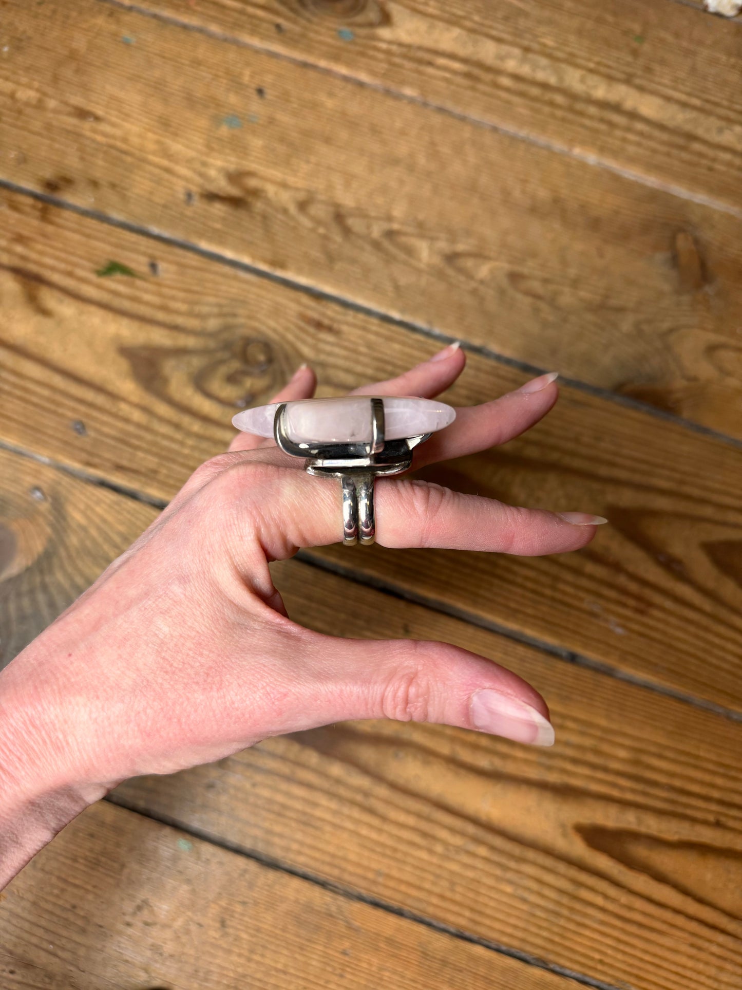Gary Holder London 2000s Sterling silver rose quartz star ring | O/S, Rose