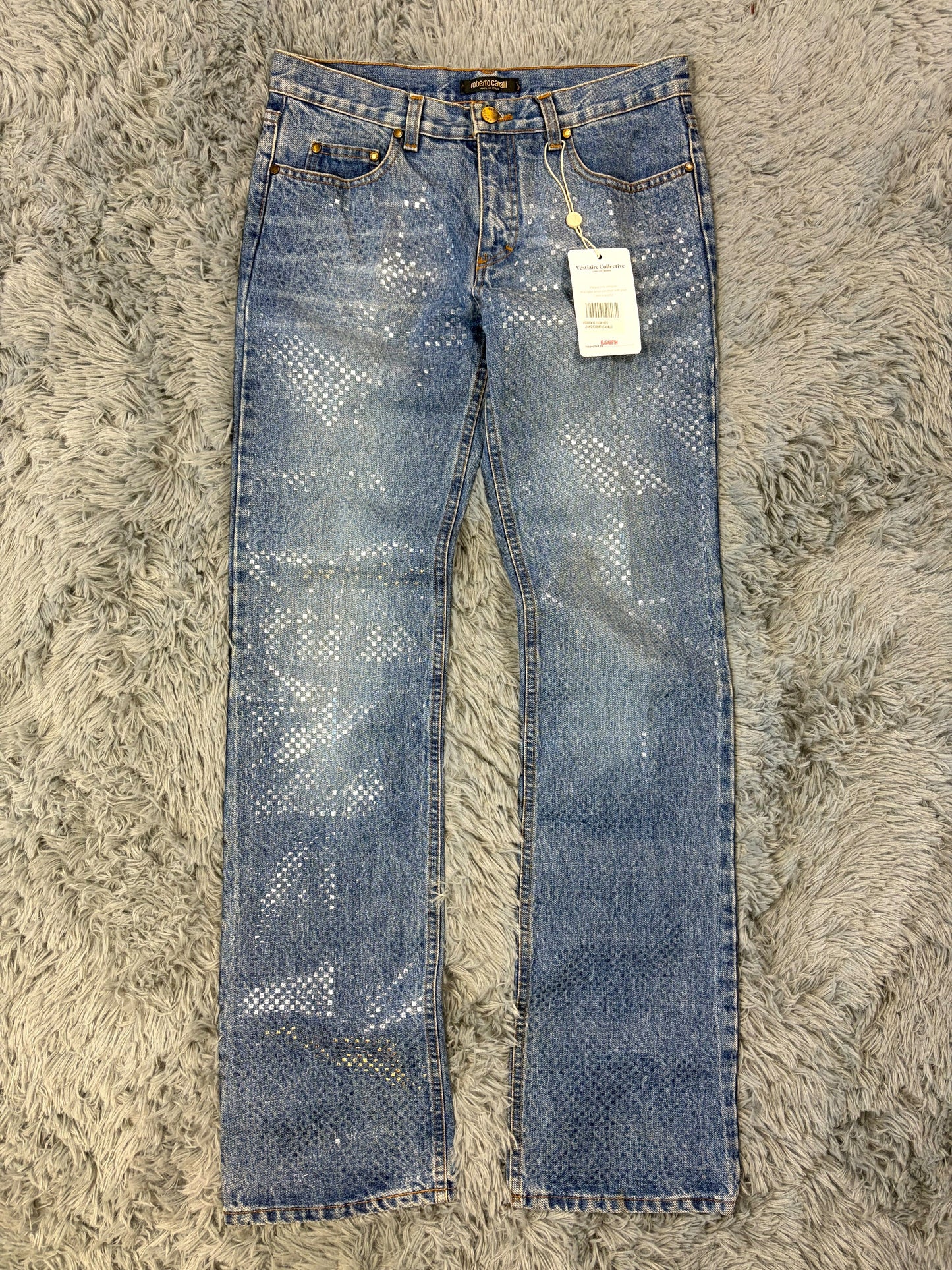 Roberto Cavalli 00’s Diamanté Square Embellished Crystal Jeans - S/M | O/S, Blue