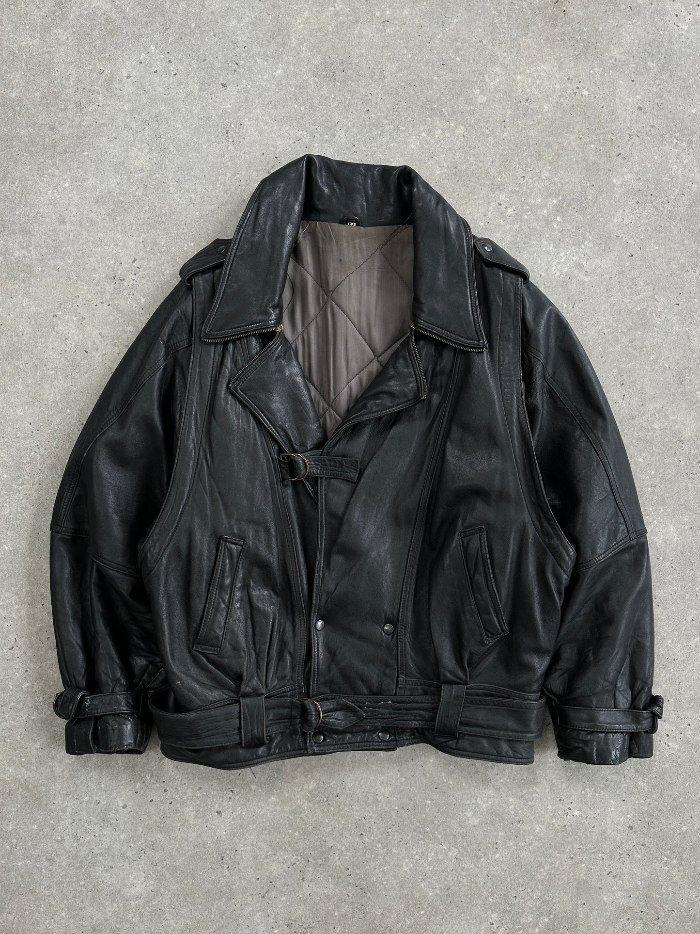 Vintage Belted Buckle Leather Jacket - XL