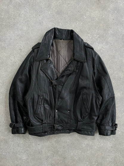 Vintage Belted Buckle Leather Jacket - XL