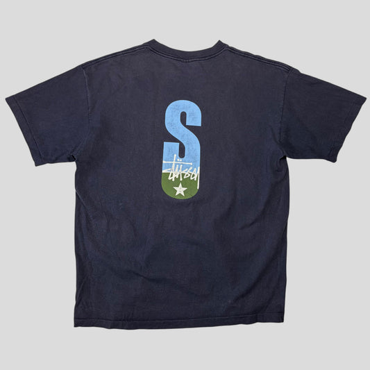 Stussy 1998 Big S Double Sky Logo  T-shirt - XL | O/S, Navy