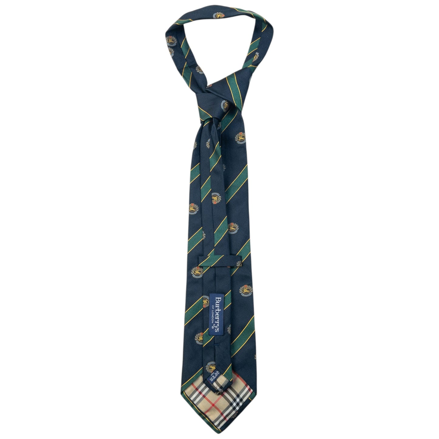 Vintage 80s Burberry Striped Monogram Silk Tie | O/S, Green