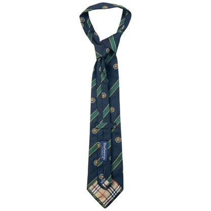 Vintage 80s Burberry Striped Monogram Silk Tie | O/S, Green