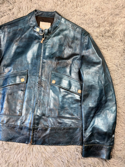 Versace VJC 00’s Blue Leather Metallic Rockstar Jacket - L | O/S, Multicoloured