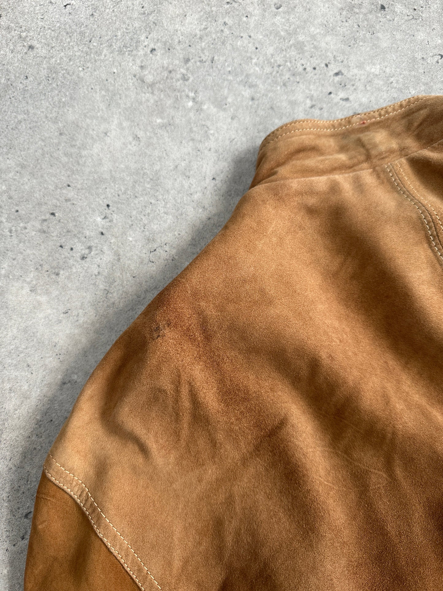 Vintage High Neck Suede Bomber Jacket - M
